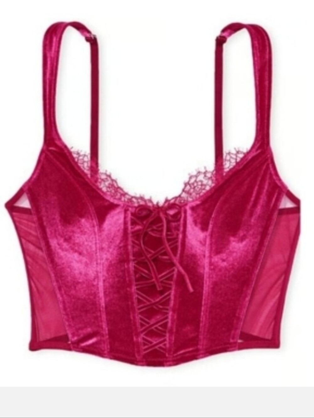 Victoria's secret DREAM ANGELS Velvet Lace-Up Corset Bra CLARET RED LARGE